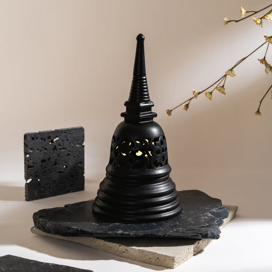 The En-Lightening Stupa: Handcrafted Thai Temple Candle Holder & Gift Set: Black